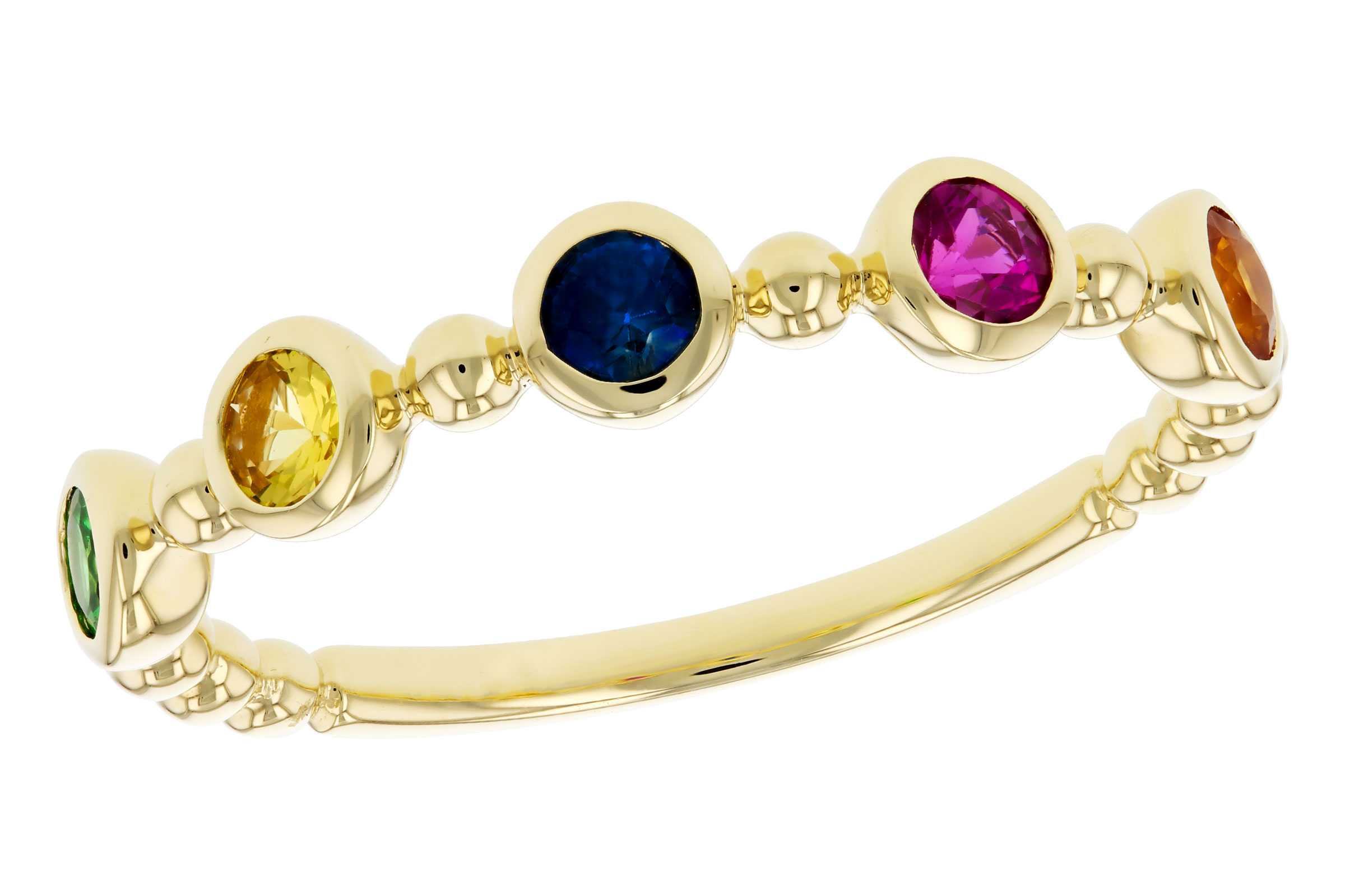 C330-55370: LDS WED RG .52 TW MULTI-COLOR SAPPH & GREEN GARNET