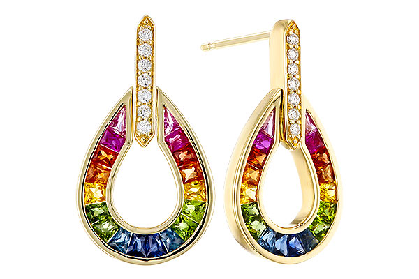 G329-67215: EARRINGS 1.18 MULTI-COLOR SAPP 1.25 TGW