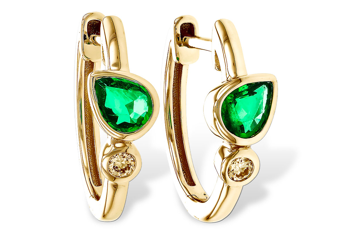 H329-69088: EARRINGS .38 TW EMERALD .44 TGW